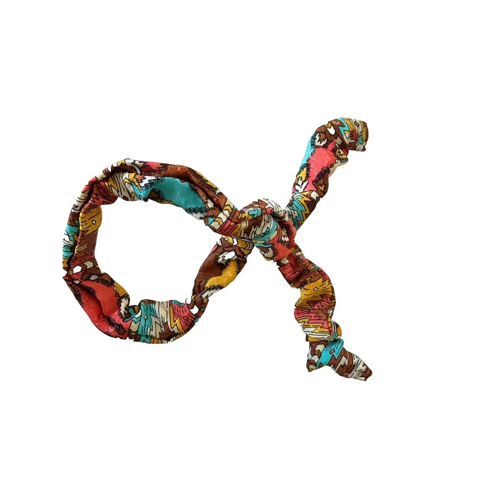 Vintage 1970s 1980s Aztec Geometric Wired Headband Hair Wrap Boho Indie EUC